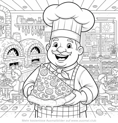 Pizza Koch mit Pizza Ausmalbild