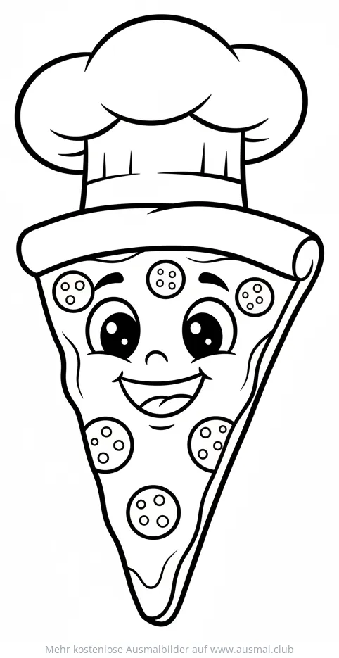 Pizza Scheibe mit Kochhut Ausmalbild