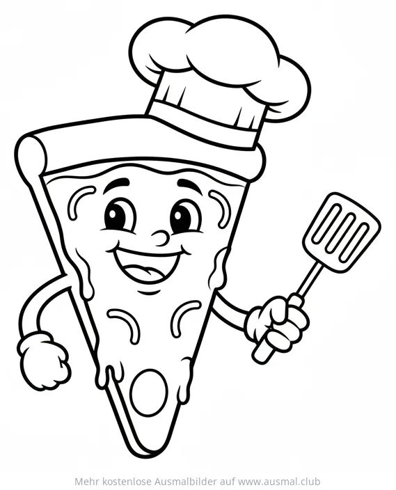 Lächelndes Pizza Stück mit Kochmütze Ausmalbild