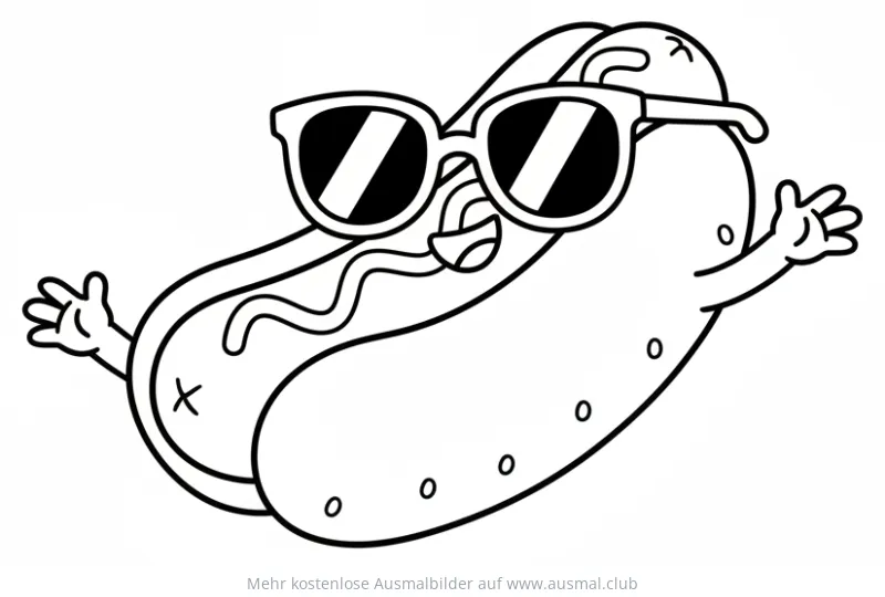Hotdog mit Sonnenbrille Ausmalbild