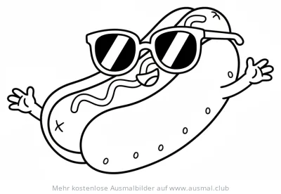 Hotdog mit Sonnenbrille Ausmalbild