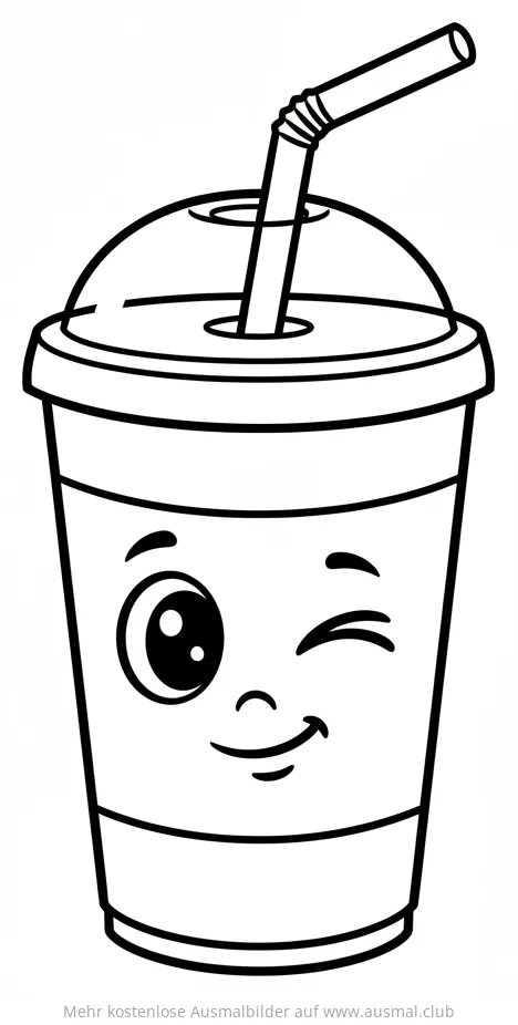 Fröhlicher Cola-Becher mit Gesicht Ausmalbild