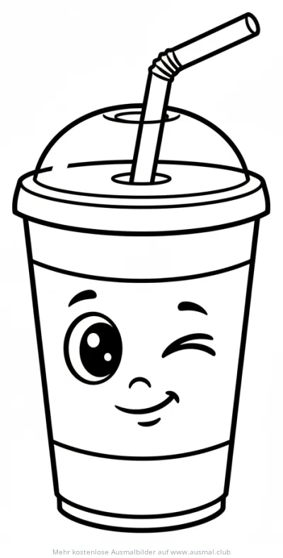 Fröhlicher Cola-Becher mit Gesicht Ausmalbild