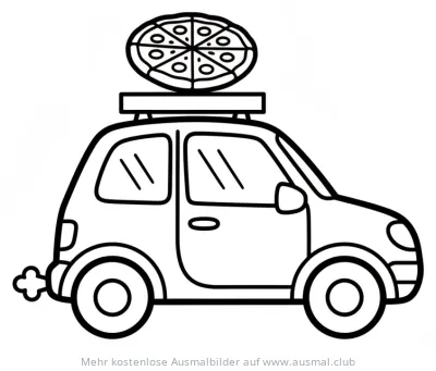 Pizzaauto Ausmalbild mit Pizza auf dem Dach