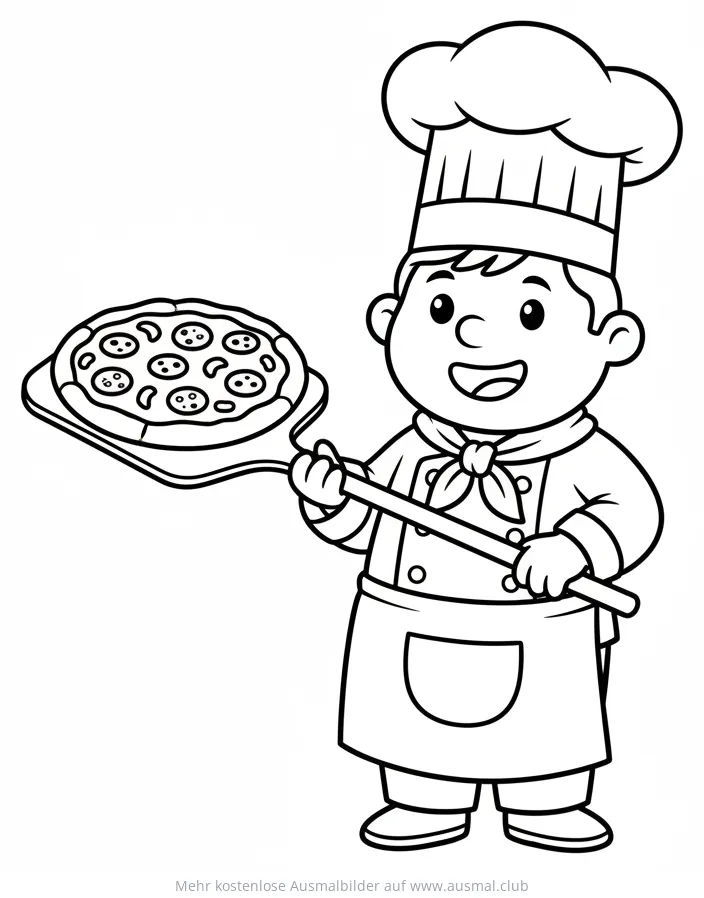Pizzabäcker mit Pizza Ausmalbild