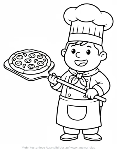 Pizzabäcker mit Pizza Ausmalbild