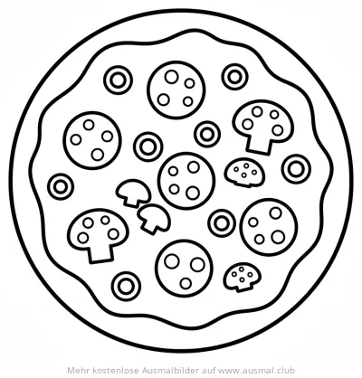 Pizza Ausmalbild mit Salami und Pilzen
