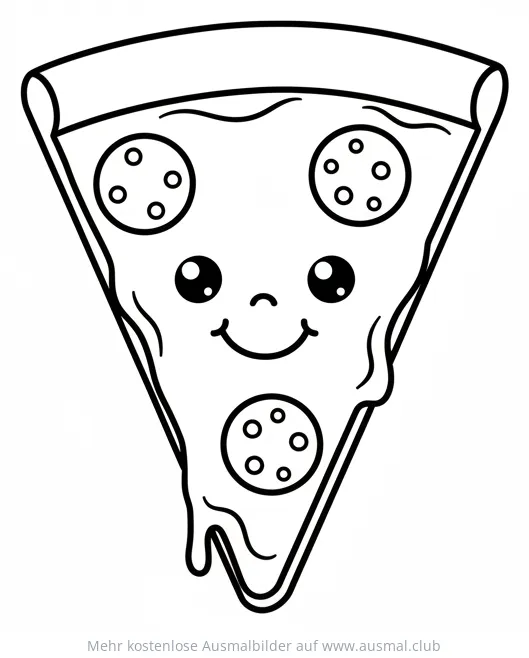Pizza Stück mit Gesicht Ausmalbild