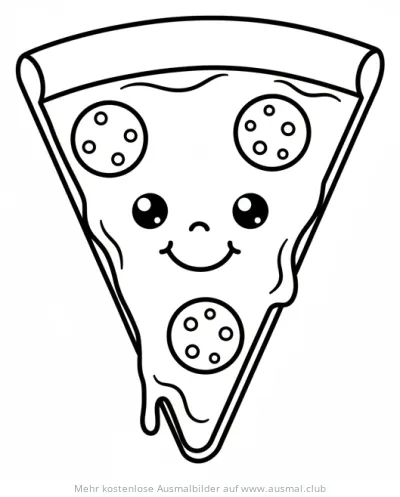 Pizza Stück mit Gesicht Ausmalbild
