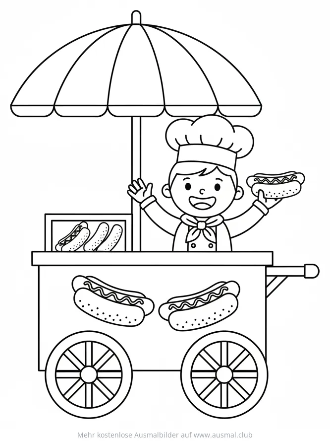 Hotdog Verkäufer mit Wagen Ausmalbild