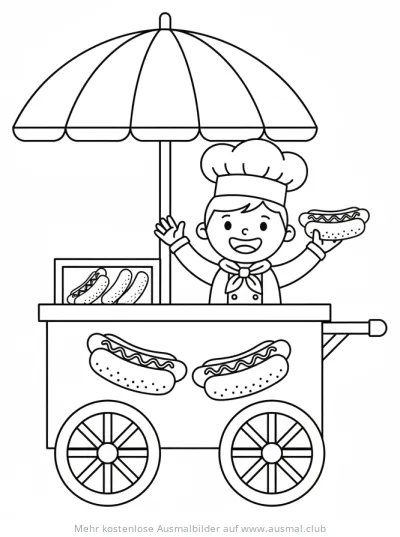 Hotdog Verkäufer mit Wagen Ausmalbild