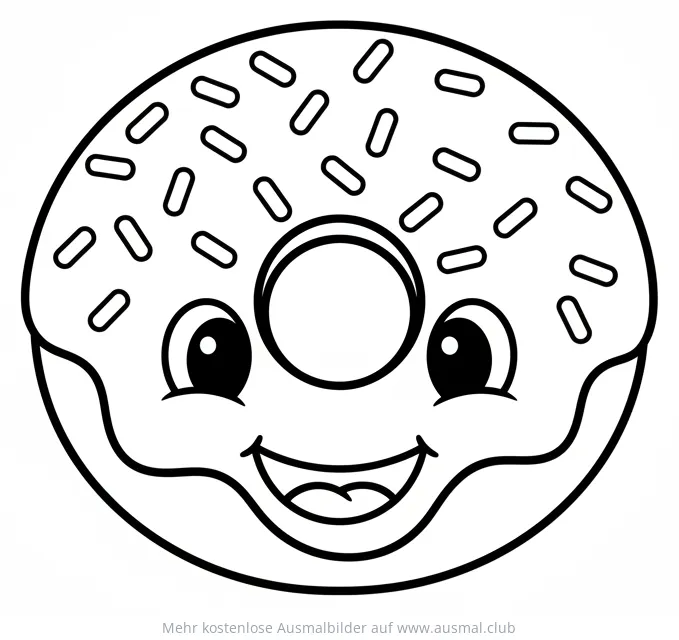 Freundlicher Donut mit Zuckerguss und Streuseln Ausmalbild