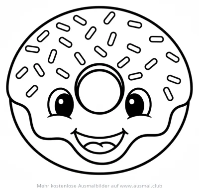Freundlicher Donut mit Zuckerguss und Streuseln Ausmalbild