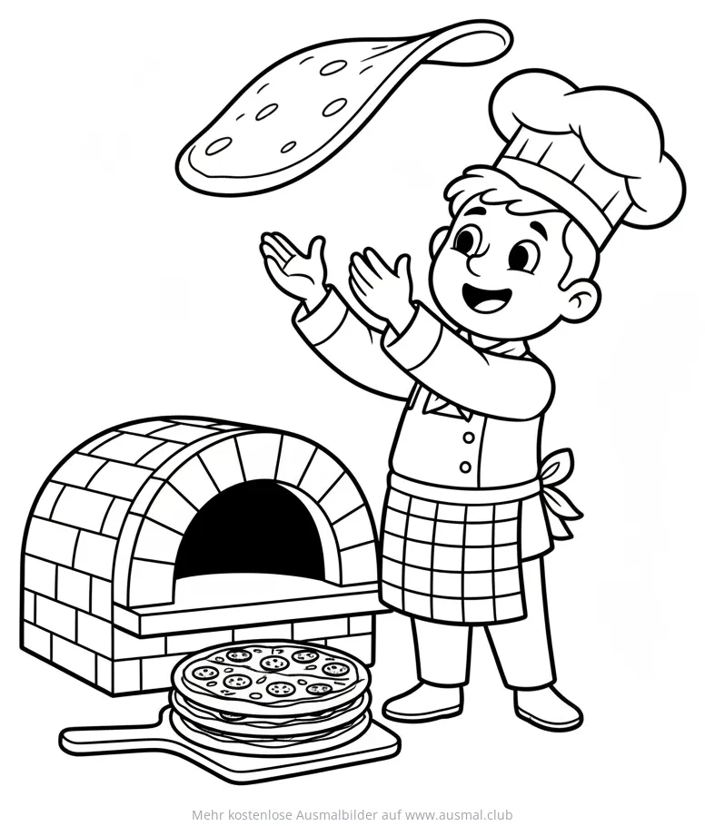 Pizzabäcker wirft Teig in die Luft Ausmalbild