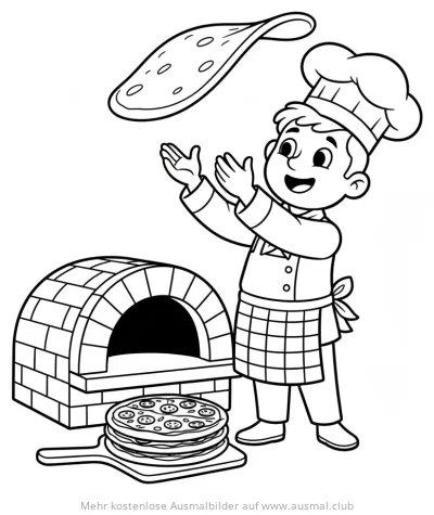 Pizzabäcker wirft Teig in die Luft Ausmalbild