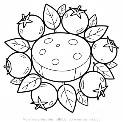 Pizza Zutaten: Tomaten, Basilikum und Käse Ausmalbild