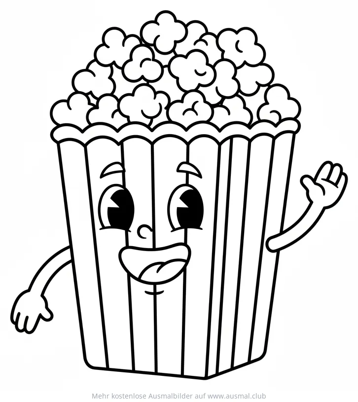 Lustige Popcorn-Tüte mit Gesicht Ausmalbild