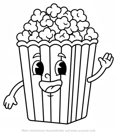 Lustige Popcorn-Tüte mit Gesicht Ausmalbild
