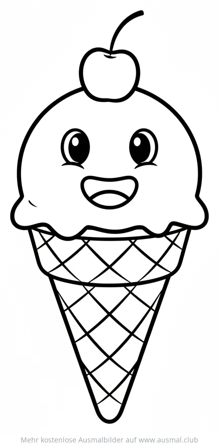 Fröhliche Eiswaffel mit Kirsche Ausmalbild
