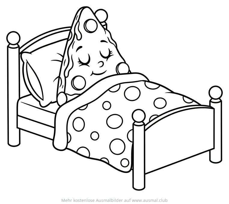 Schlafende Pizza im Bett Ausmalbild