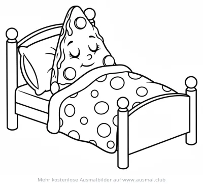 Schlafende Pizza im Bett Ausmalbild