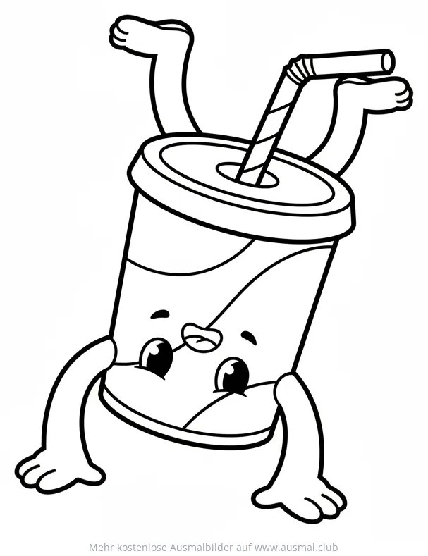 Cola Becher mit Gesicht macht Handstand Ausmalbild
