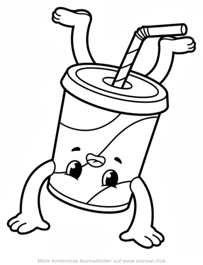 Cola Becher mit Gesicht macht Handstand Ausmalbild
