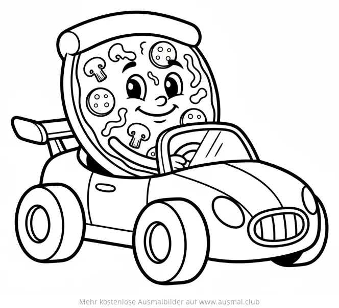 Pizza Rennauto Ausmalbild