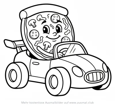 Pizza Rennauto Ausmalbild