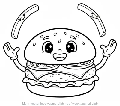 Burger jongliert Pommes Ausmalbild