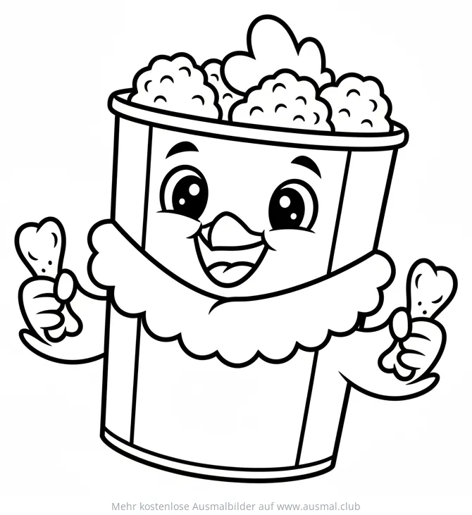 Hähnchen Eimer mit Gesicht und Hähnchenschenkeln Ausmalbild