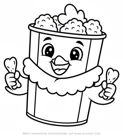 Hähnchen Eimer mit Gesicht und Hähnchenschenkeln Ausmalbild