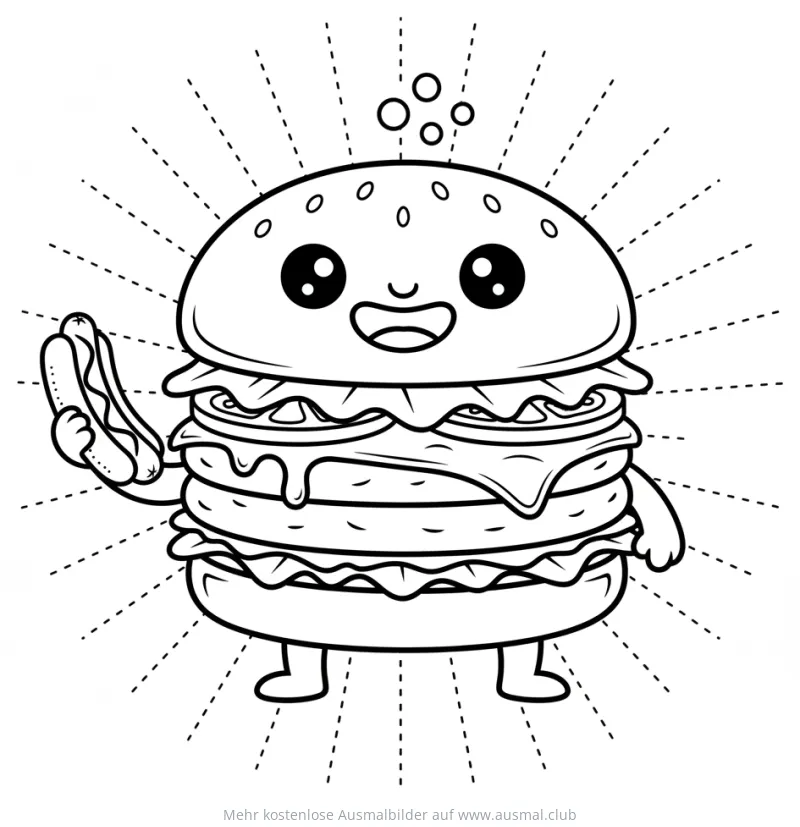 Monster Burger mit Hotdog Ausmalbild