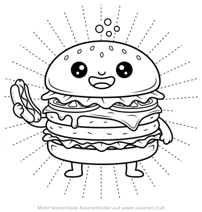 Monster Burger mit Hotdog Ausmalbild