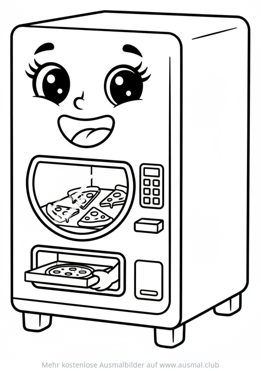 Pizza Automat Ausmalbild mit Gesicht