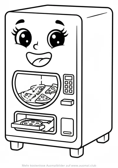 Pizza Automat Ausmalbild mit Gesicht