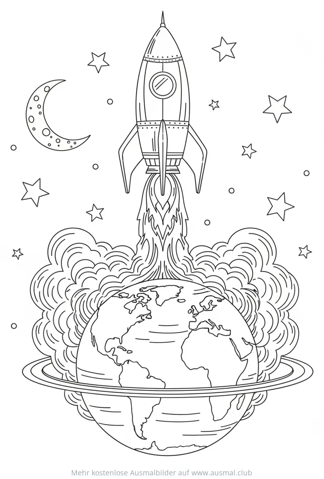 Rakete startet von der Erde Ausmalbild