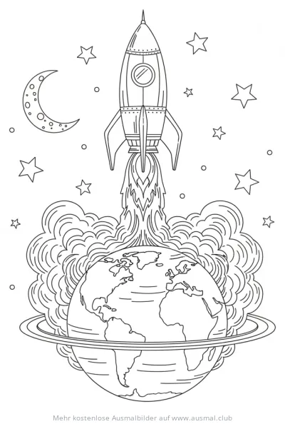 Rakete startet von der Erde Ausmalbild