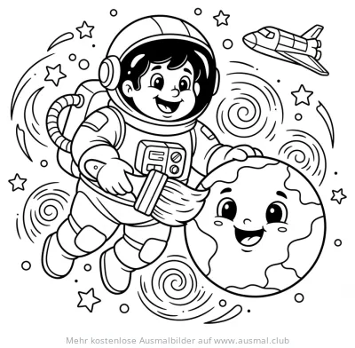 Astronaut malt Erde Ausmalbild