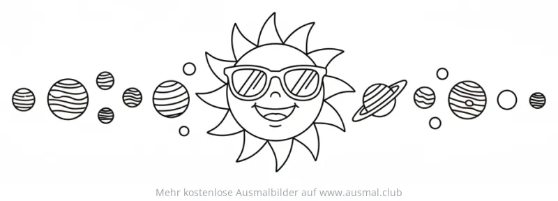 Sonne mit Sonnenbrille und Planeten Ausmalbild