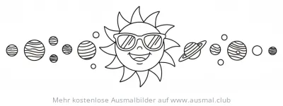 Sonne mit Sonnenbrille und Planeten Ausmalbild