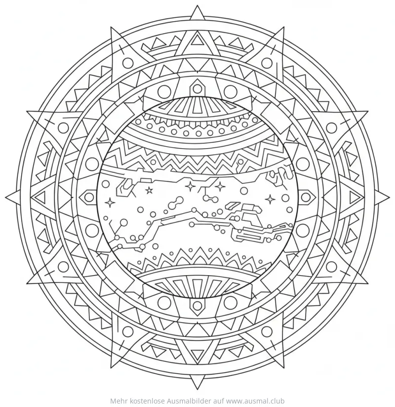 Mars Ausmalbild im Mandala-Stil