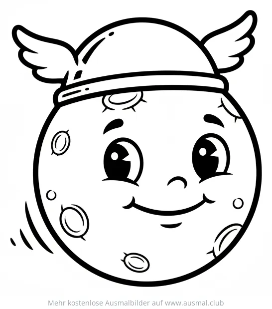 Merkur Ausmalbild mit freundlichem Gesicht und geflügeltem Helm