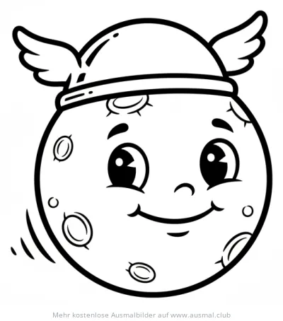 Merkur Ausmalbild mit freundlichem Gesicht und geflügeltem Helm
