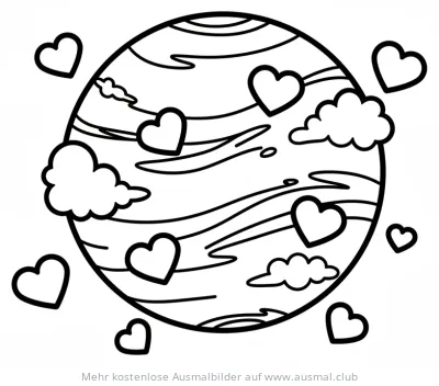 Venus Ausmalbild mit Herzen und Wolken