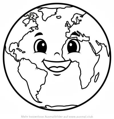 Freundliche Erde mit Gesicht Ausmalbild
