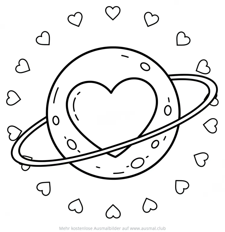Planet Pluto mit Herz und Ring Ausmalbild