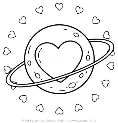 Planet Pluto mit Herz und Ring Ausmalbild