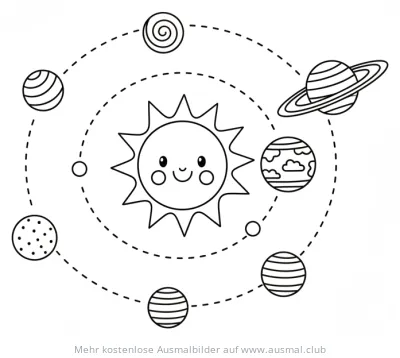 Sonnensystem mit Sonne und Planeten Ausmalbild