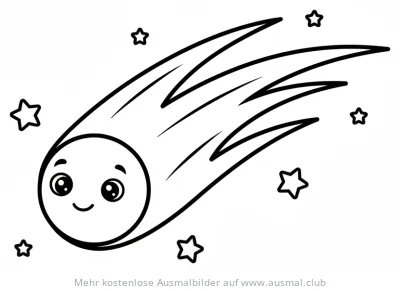 Freundlicher Komet mit Gesicht und Sterne Ausmalbild
